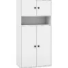 111 cm Hoher Bücherschrank mit 4 Türen 4-stöckiger Aufbewahrungsorganizer mit Verstellbarem Regal Weiß