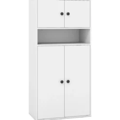 111 cm Hoher Bücherschrank mit 4 Türen 4-stöckiger Aufbewahrungsorganizer mit Verstellbarem Regal Weiß