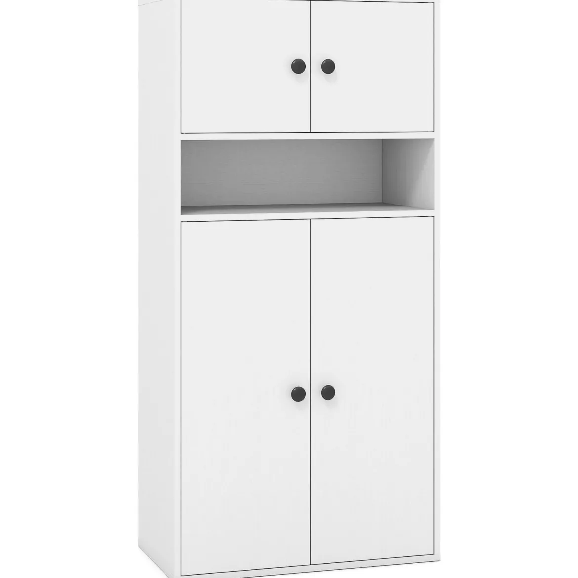 111 cm Hoher Bücherschrank mit 4 Türen 4-stöckiger Aufbewahrungsorganizer mit Verstellbarem Regal Weiß