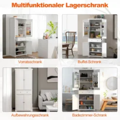 183 cm Hoher Freistehender Küchenschrank mit 4 Türen 76,5 x 40 x 183 cm Weiß