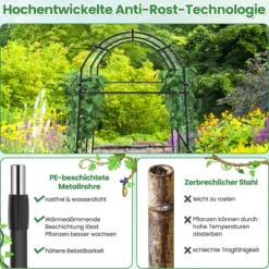 230 cm Hoher Gartenbogen für Kletterpflanzen mit PE-beschichteter Metallstruktur Rankhilfe