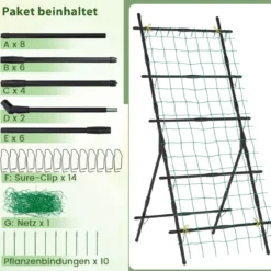 187 cm Hoher Garten-Trellis mit Netz für Gurken-Kletterpflanzen Vertikaler Pflanzenstützständer