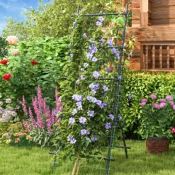 187 cm Hoher Garten-Trellis mit Netz für Gurken-Kletterpflanzen Vertikaler Pflanzenstützständer