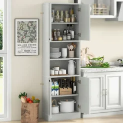 190 cm Hoher Küchenschrank mit Türen & Regalen Sideboard Hochschrank 56 x 30 x 190 cm
