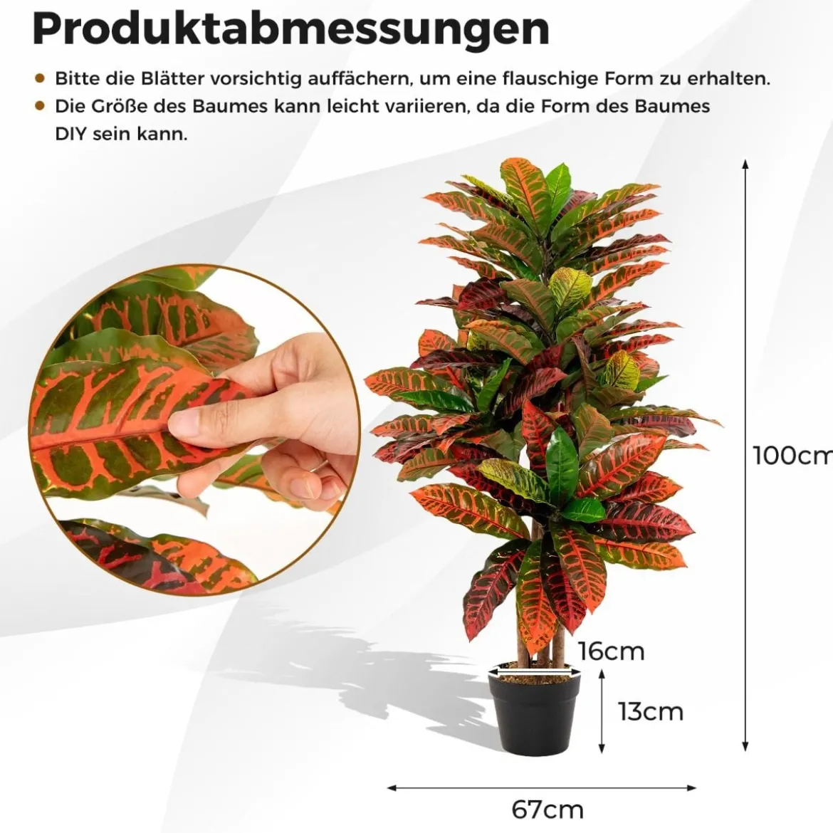 100 cm Hoher Künstlicher Kroton-Palmenbaum mit Farbenfrohen Panaschierten Blättern