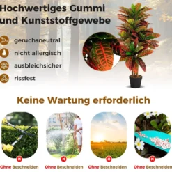 100 cm Hoher Künstlicher Kroton-Palmenbaum mit Farbenfrohen Panaschierten Blättern