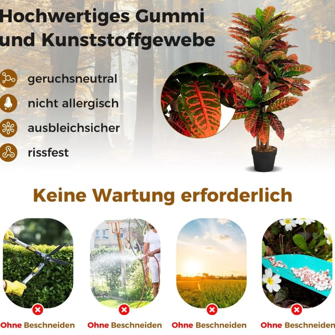 100 cm Hoher Künstlicher Kroton-Palmenbaum mit Farbenfrohen Panaschierten Blättern