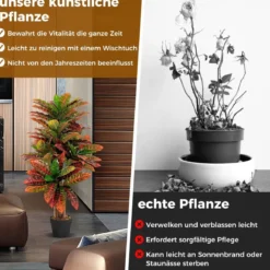 100 cm Hoher Künstlicher Kroton-Palmenbaum mit Farbenfrohen Panaschierten Blättern