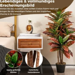 100 cm Hoher Künstlicher Kroton-Palmenbaum mit Farbenfrohen Panaschierten Blättern