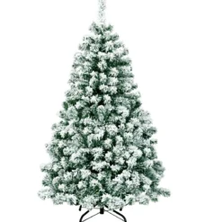 135 cm hoher Künstlicher Weihnachtsbaum Beleuchteter Schneebedeckter Baum mit Metallständer