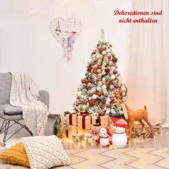 135 cm hoher Künstlicher Weihnachtsbaum Beleuchteter Schneebedeckter Baum mit Metallständer