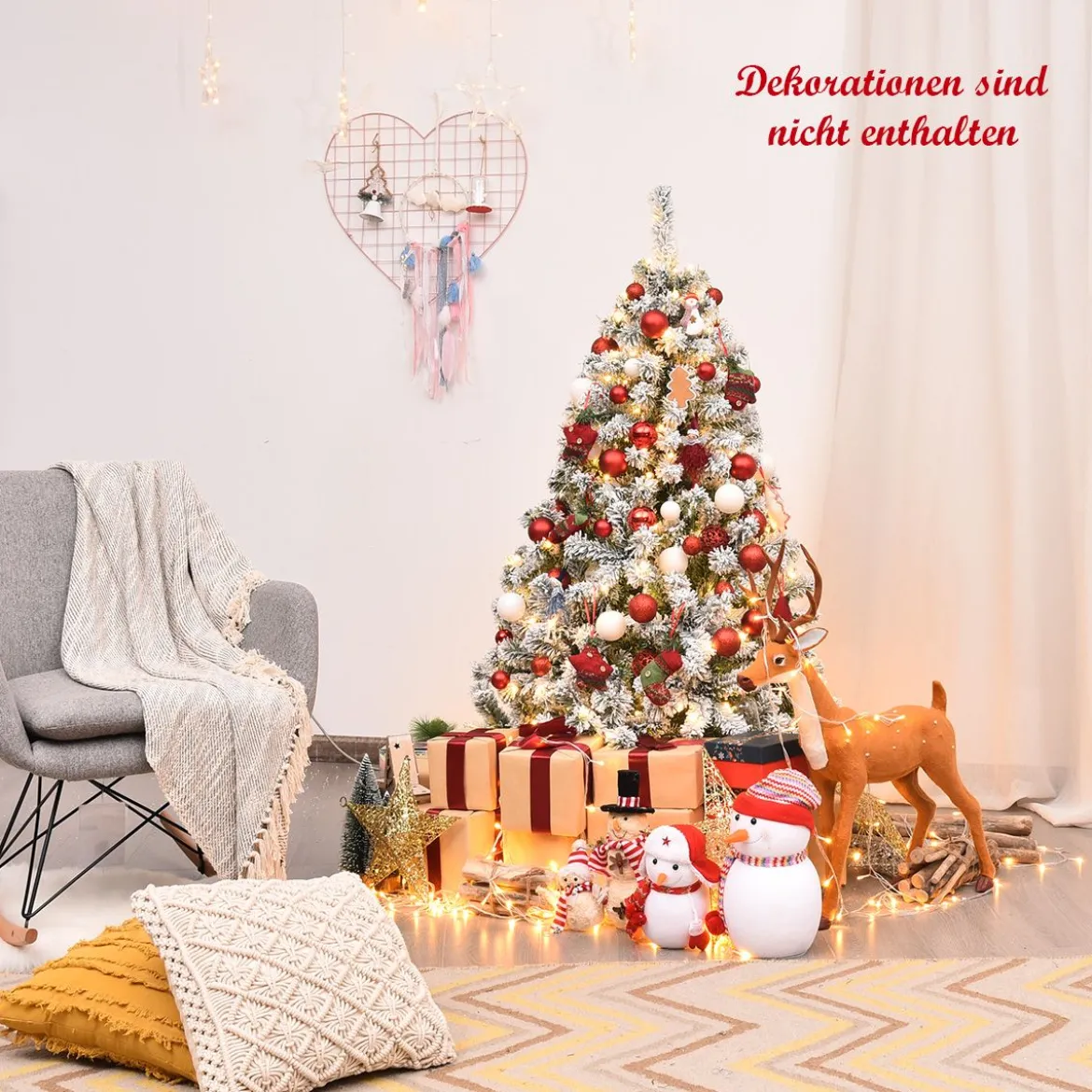 135 cm hoher Künstlicher Weihnachtsbaum Beleuchteter Schneebedeckter Baum mit Metallständer