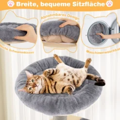 172 cm hoher Kratzbaum mehrstöckiger Katzenbaum mit bequem gepolsterter oberer Sitzplattform Grau