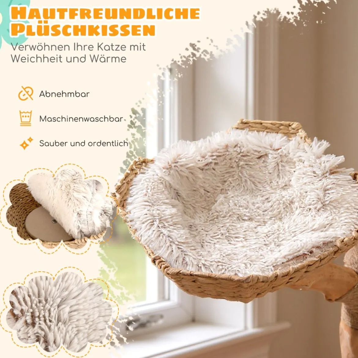122 cm Hoher Moderner Kratzbaum mit Echter Baumstamm & BlumenplattformKletterturm