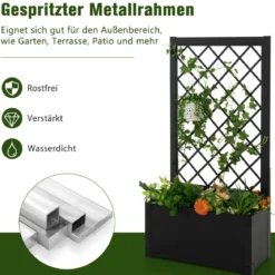 124 cm hoher Pflanzkasten aus Metall Hochbeet mit Rankgitter Outdoor-Pflanzbehälter