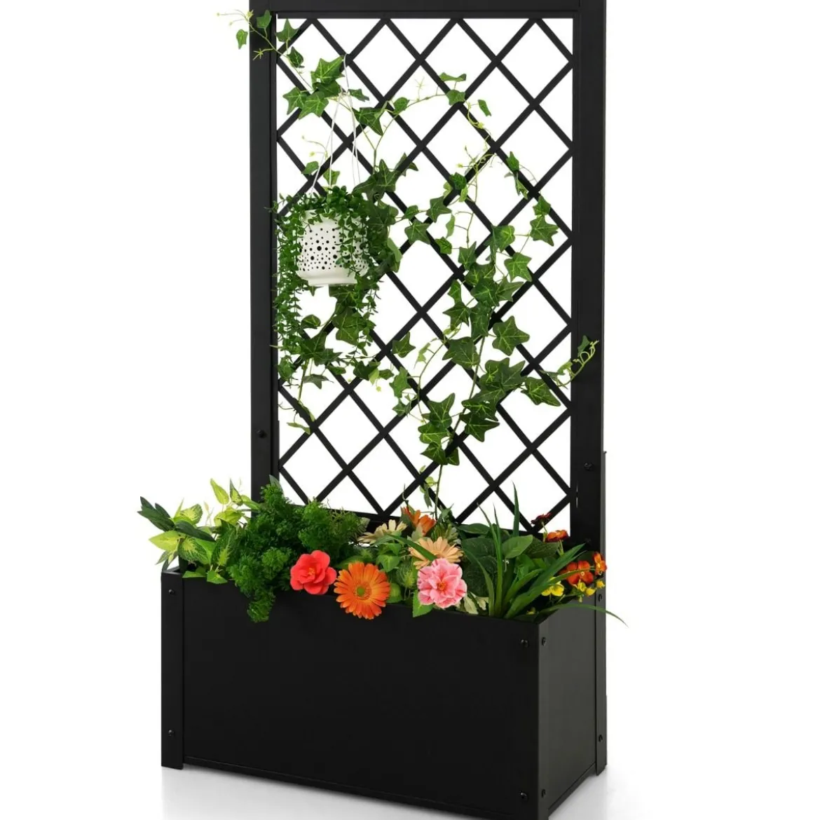 124 cm hoher Pflanzkasten aus Metall Hochbeet mit Rankgitter Outdoor-Pflanzbehälter