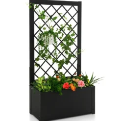 124 cm hoher Pflanzkasten aus Metall Hochbeet mit Rankgitter Outdoor-Pflanzbehälter