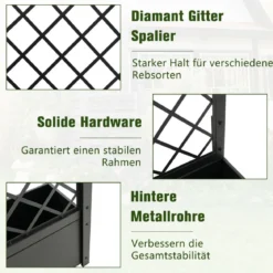 124 cm hoher Pflanzkasten aus Metall Hochbeet mit Rankgitter Outdoor-Pflanzbehälter