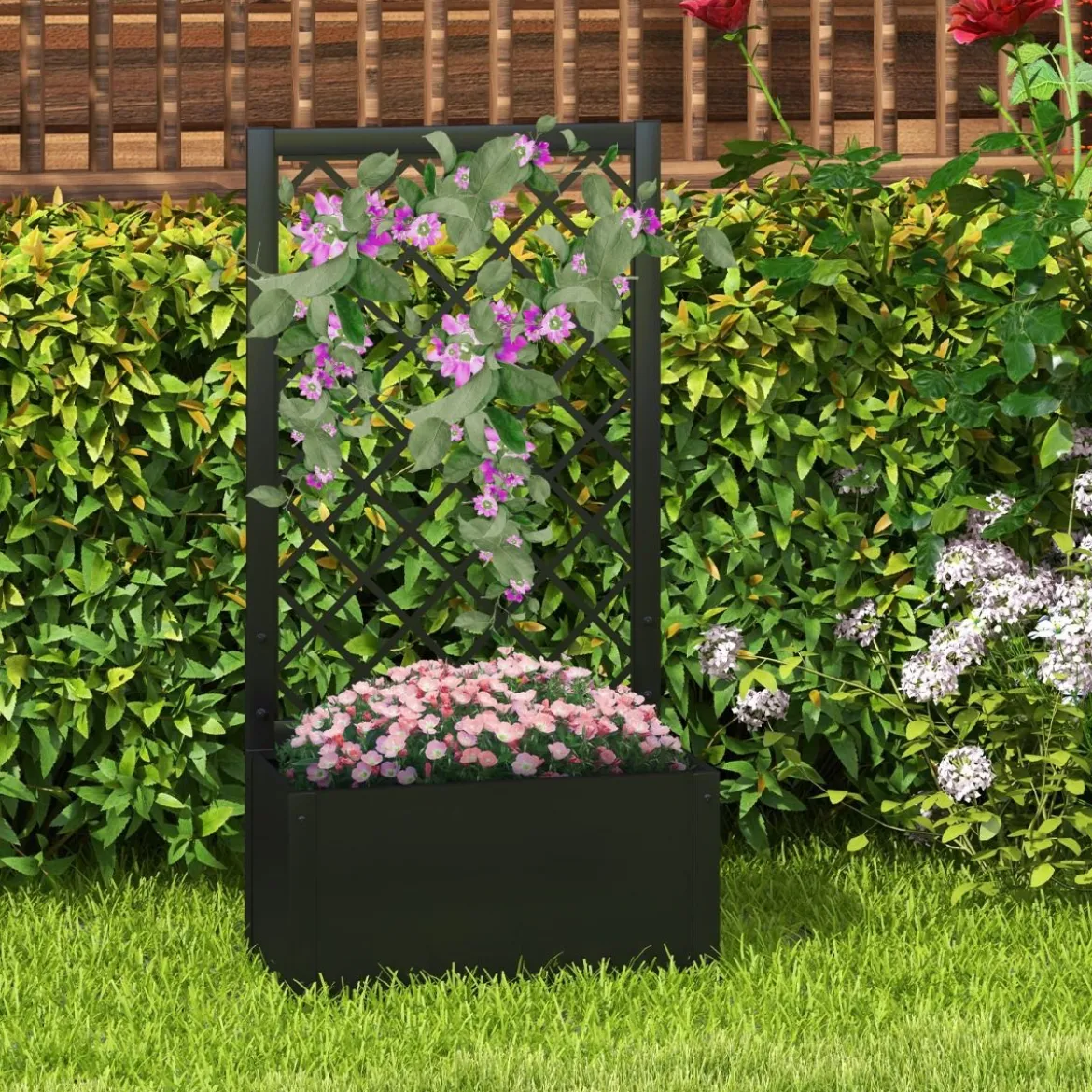 124 cm hoher Pflanzkasten aus Metall Hochbeet mit Rankgitter Outdoor-Pflanzbehälter