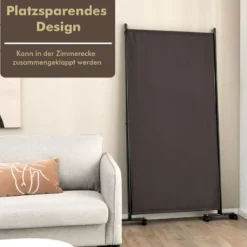 180 cm Hoher Raumteiler auf Rädern Klappbarer Paravent mit 3 frei Kombinierbaren Paneelen Braun