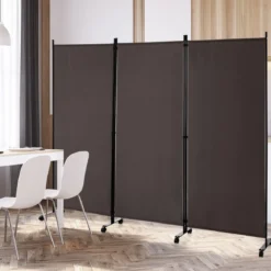 180 cm Hoher Raumteiler auf Rädern Klappbarer Paravent mit 3 frei Kombinierbaren Paneelen Braun