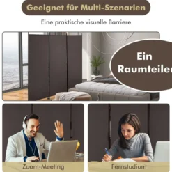 180 cm Hoher Raumteiler auf Rädern Klappbarer Paravent mit 3 frei Kombinierbaren Paneelen Braun