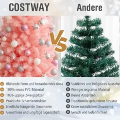 180 cm hoher rosa künstlicher Weihnachtsbaum mit rosa Ornamenten Tannenbaum Festtagsdekoration