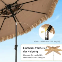 247 cm hoher Sonnenschirm im hawaiianischen Stil strohbedeckter Tiki-Terrassenschirm mit 8 Streben