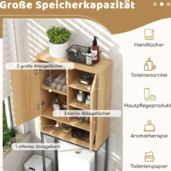 175 cm Hoher Toilettenschrank mit Rattantüren & Staufächern Freistehendes Badezimmerregal
