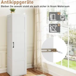 150 cm hohes Aufbewahrungsschrank freistehendes 4-stufiges Bodenschrank mit Tür Schwarz/Natur/Weiß