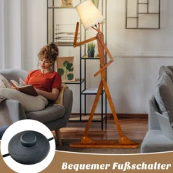 160 cm Hohe Stehlampe aus Holz Dekorative Humanoide Eckleuchte Natur