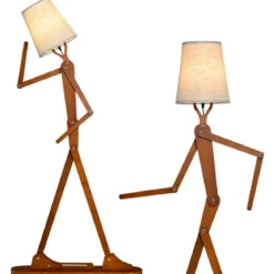 160 cm Hohe Stehlampe aus Holz Dekorative Humanoide Eckleuchte Natur