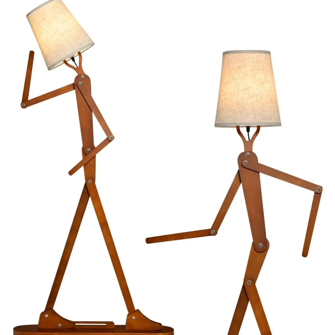 160 cm Hohe Stehlampe aus Holz Dekorative Humanoide Eckleuchte Natur