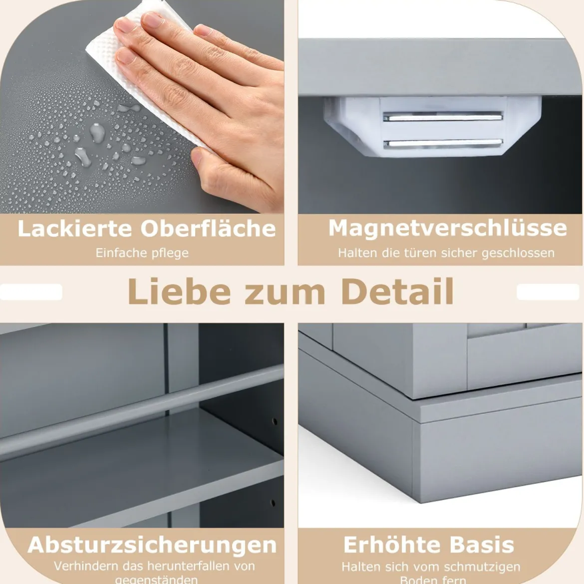 104 cm hohes Vorratsschrank Küchenschrank mit Türen & verstellbaren Regalen freistehendes Buffet-Sideboard Grau