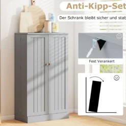 104 cm hohes Vorratsschrank Küchenschrank mit Türen & verstellbaren Regalen freistehendes Buffet-Sideboard Grau