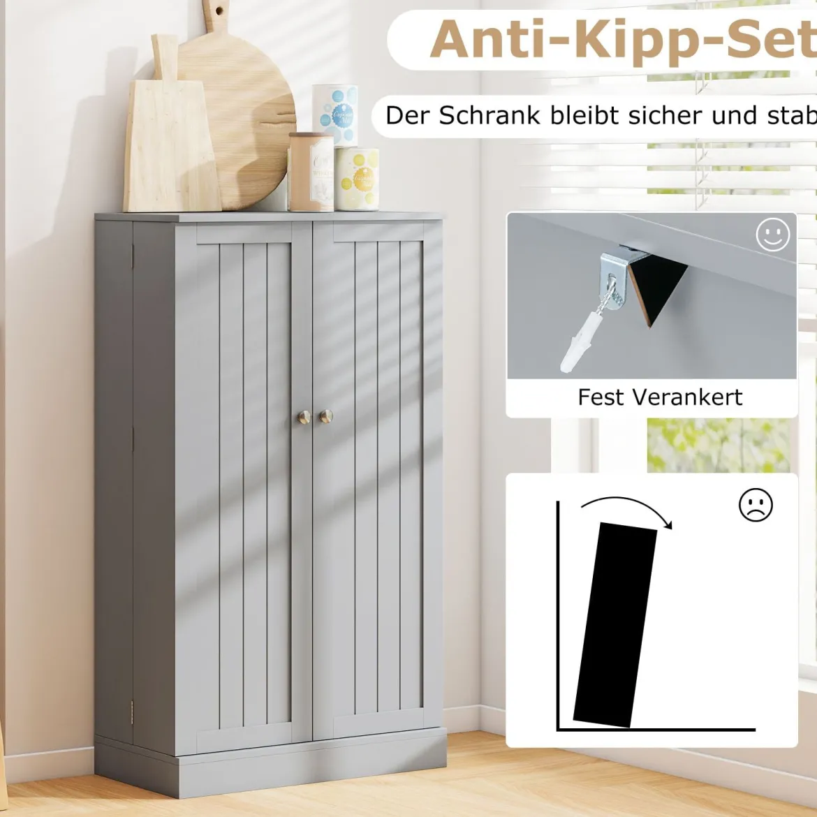 104 cm hohes Vorratsschrank Küchenschrank mit Türen & verstellbaren Regalen freistehendes Buffet-Sideboard Grau