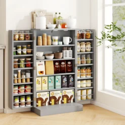 104 cm hohes Vorratsschrank Küchenschrank mit Türen & verstellbaren Regalen freistehendes Buffet-Sideboard Grau