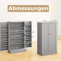 104 cm hohes Vorratsschrank Küchenschrank mit Türen & verstellbaren Regalen freistehendes Buffet-Sideboard Grau