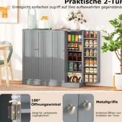 104 cm hohes Vorratsschrank Küchenschrank mit Türen & verstellbaren Regalen freistehendes Buffet-Sideboard Grau