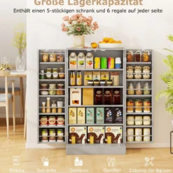 104 cm hohes Vorratsschrank Küchenschrank mit Türen & verstellbaren Regalen freistehendes Buffet-Sideboard Grau