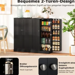 104 cm hohes Vorratsschrank Küchenschrank mit Türen & verstellbaren Regalen freistehendes Buffet-Sideboard Schwarz