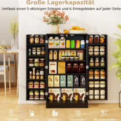 104 cm hohes Vorratsschrank Küchenschrank mit Türen & verstellbaren Regalen freistehendes Buffet-Sideboard Schwarz