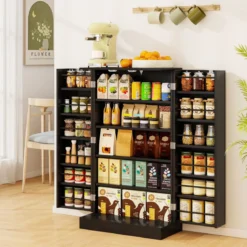 104 cm hohes Vorratsschrank Küchenschrank mit Türen & verstellbaren Regalen freistehendes Buffet-Sideboard Schwarz