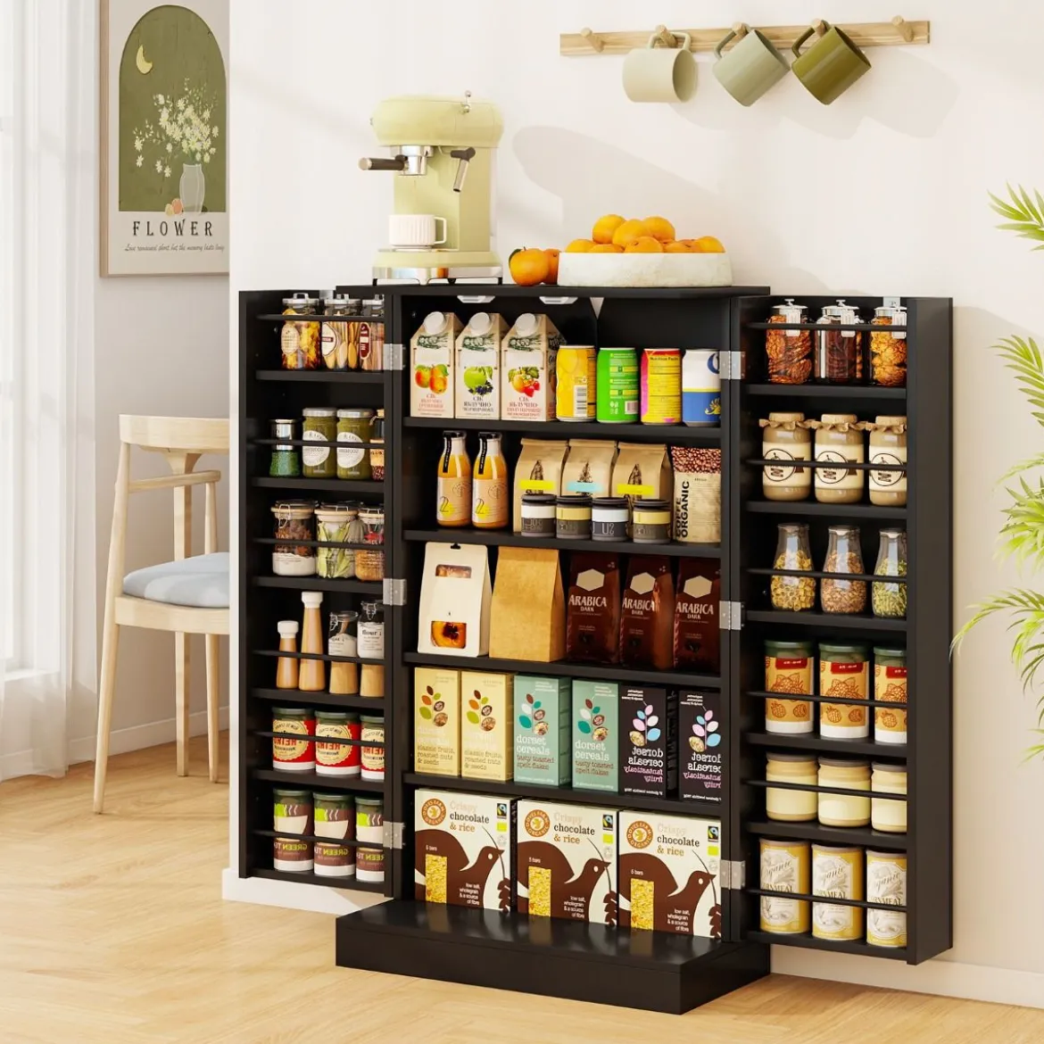 104 cm hohes Vorratsschrank Küchenschrank mit Türen & verstellbaren Regalen freistehendes Buffet-Sideboard Schwarz