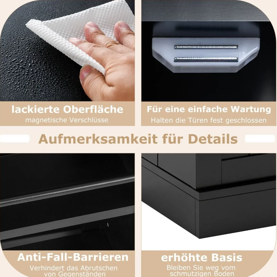 104 cm hohes Vorratsschrank Küchenschrank mit Türen & verstellbaren Regalen freistehendes Buffet-Sideboard Schwarz