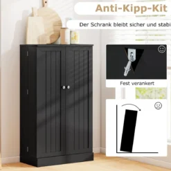 104 cm hohes Vorratsschrank Küchenschrank mit Türen & verstellbaren Regalen freistehendes Buffet-Sideboard Schwarz