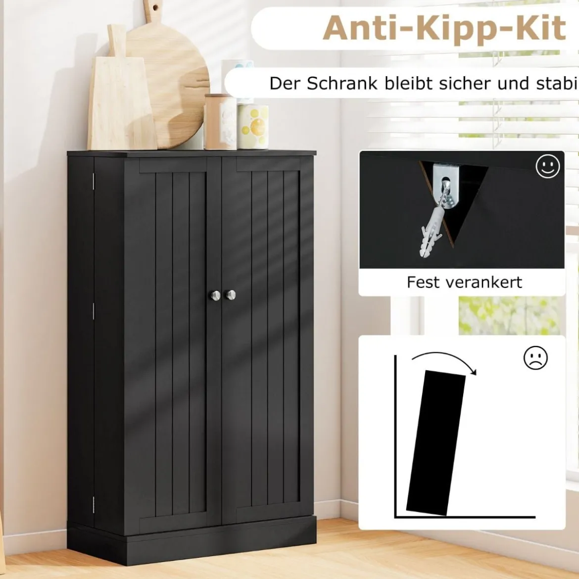104 cm hohes Vorratsschrank Küchenschrank mit Türen & verstellbaren Regalen freistehendes Buffet-Sideboard Schwarz