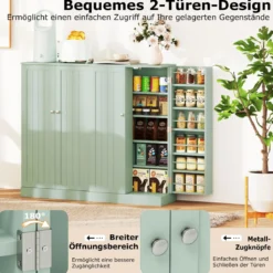 104 cm hohes Vorratsschrank Küchenschrank mit Türen & verstellbaren Regalen freistehendes Buffet-Sideboard Grün