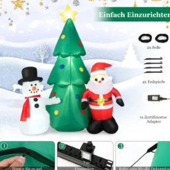 185 cm Hohe Weihnachtsdekoration zum Aufblasen Riesige Weihnachtskombination mit LED-Leuchten