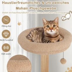 129 cm Holz Kratzbaum mit Katzenhöhle & Abnehmbaren Matten & Bällen Katzenbaum